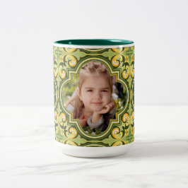 Caneca De Café Em Dois Tons Belos Azulejos em oliva e amarelo, foto personaliz