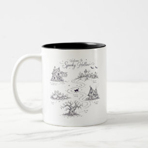 Caneca De Café Em Dois Tons Bem-vindo ao Mapa de Halloween de Spooky Hollow
