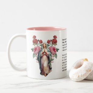 Caneca De Café Em Dois Tons Bênçãos Virgem Maria Rosas Régua