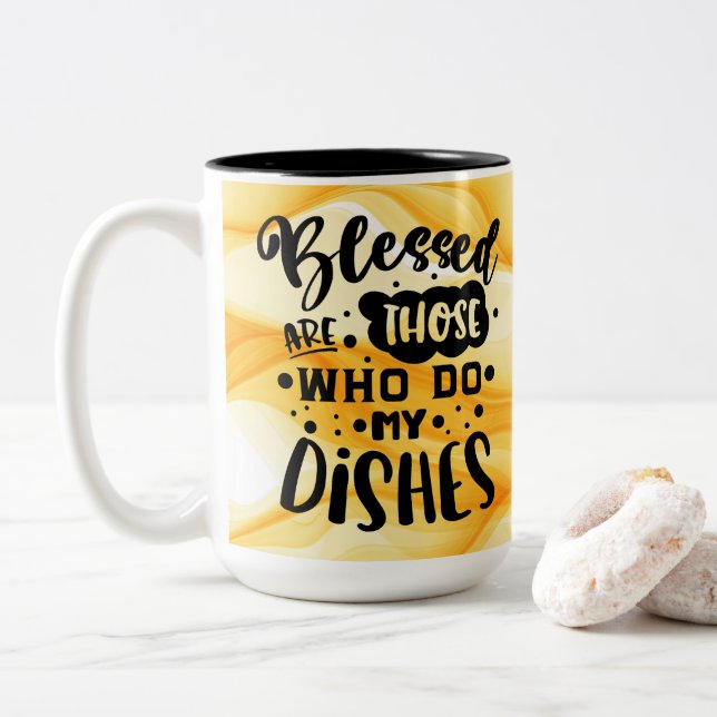 Caneca De Café Em Dois Tons Benditos os que lavam minha louça (Com Donut)