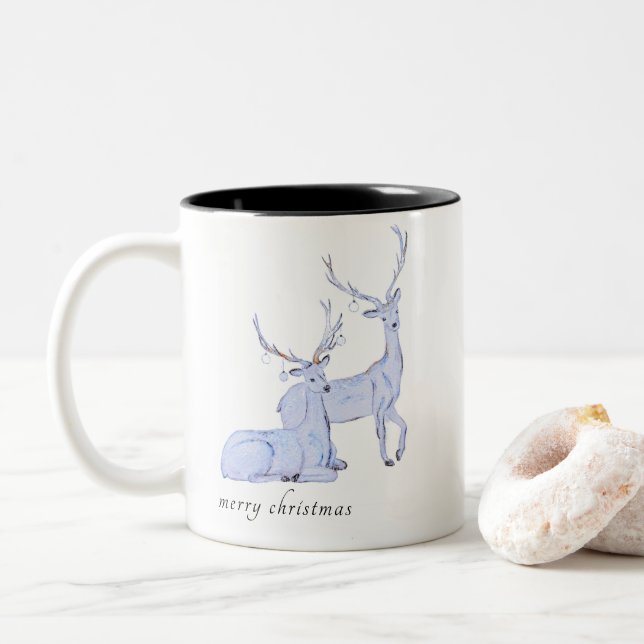 Caneca De Café Em Dois Tons Berna de Natal Mínima de Aquarela (Com Donut)