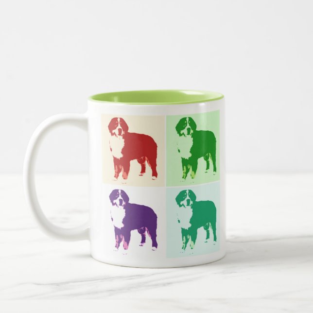 Caneca De Café Em Dois Tons Bernese Mountain Dog Pop Art 2 (Esquerda)