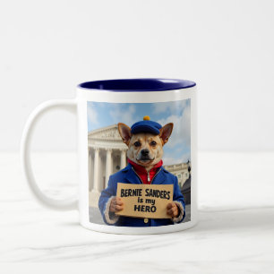 Caneca De Café Em Dois Tons Bernie Sanders é o meu herói, o manifestante Corgi