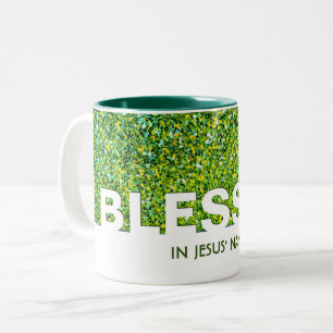 Caneca De Café Em Dois Tons BESSADO EM Nome De Jesus   Na moda GREEN Glitter
