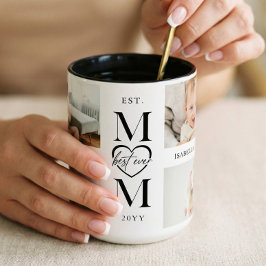 Caneca De Café Em Dois Tons Best Ever Mom Personalized 4 Photo Collage Mother