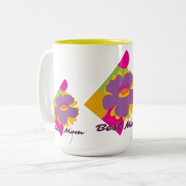 Caneca De Café Em Dois Tons Best Mom Colourful Trendy Design (Frente Esquerda)