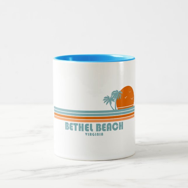 Caneca De Café Em Dois Tons Bethel Beach Virginia Sun Palm Trees (Centro)