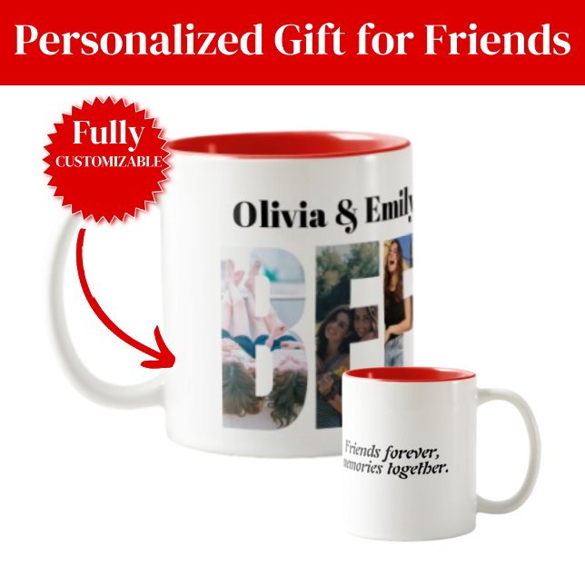 Caneca De Café Em Dois Tons BFF Photo Two-Tone Mug – Personalized Gift (BFF Photo Two-Tone Mug – Personalized Gift)