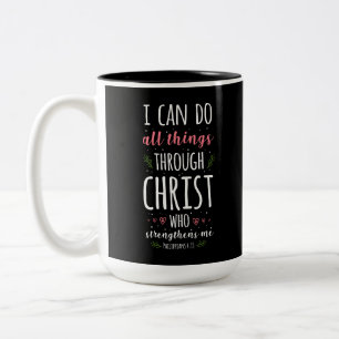 Caneca De Café Em Dois Tons Bíblia Cristã Verse Philippians 4:13 Flor