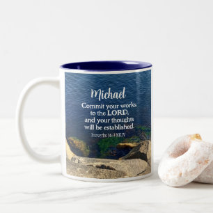 Caneca De Café Em Dois Tons Bíblia de fotos no oceano azul profundo Formando v