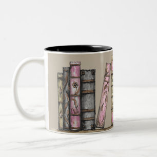 Caneca De Café Em Dois Tons Biblioteca De Livros E Relógio De Café Castanho Pá