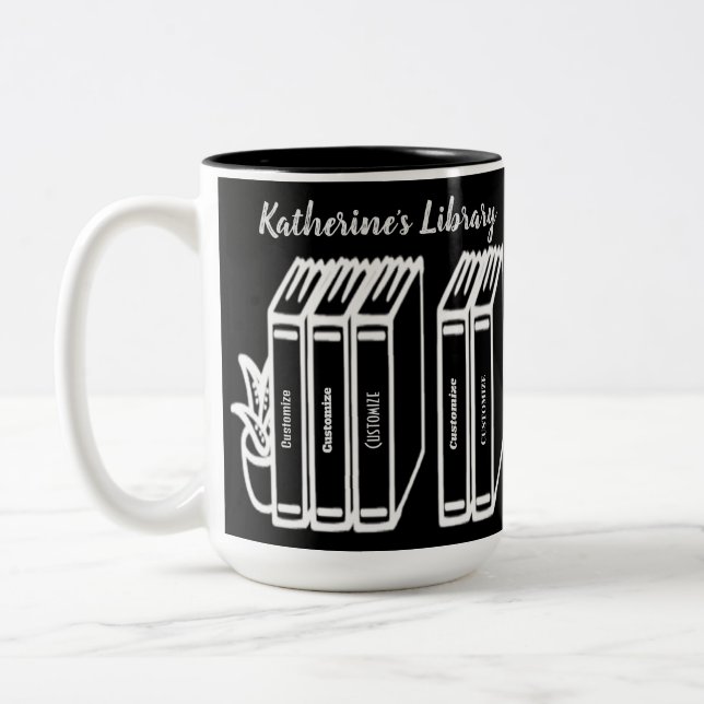 Caneca De Café Em Dois Tons Biblioteca de Títulos Personalizados Preto (Esquerda)