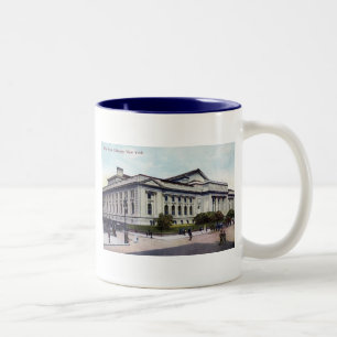 Caneca De Café Em Dois Tons Biblioteca pública, vintage 1915 da Nova Iorque