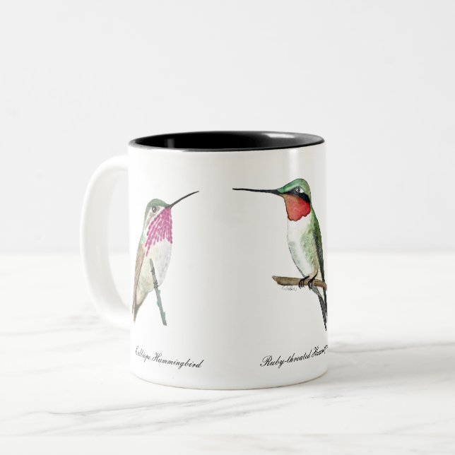 Caneca De Café Em Dois Tons Bicarros-do-mato, rufos e beija-flores (Frente Esquerda)