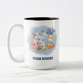 Caneca De Café Em Dois Tons Bichinhos de Desenho Animado do Oceano Adoráveis C