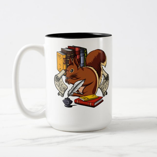Caneca De Café Em Dois Tons Bicho-de-leito-de-esquilo-bonito lendo animal (Esquerda)