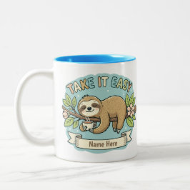 Caneca De Café Em Dois Tons Bicho Preguiça de Nome Personalizado 'Relaxe' 