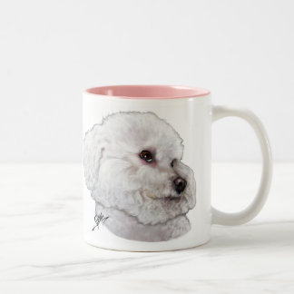Caneca De Café Em Dois Tons Bichon Frise no pensamento profundo
