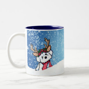 Caneca De Café Em Dois Tons Bichon Frise Reindeer Natal