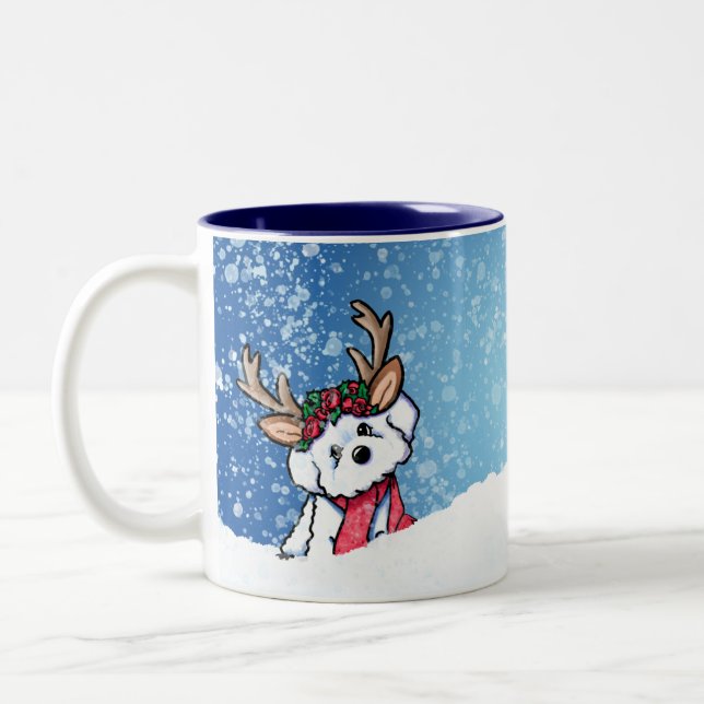 Caneca De Café Em Dois Tons Bichon Frise Reindeer Natal (Esquerda)