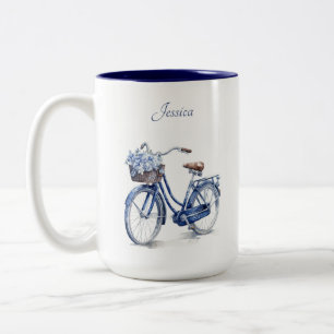 Caneca De Café Em Dois Tons Bicicleta Floral Azul Delft Personalizada