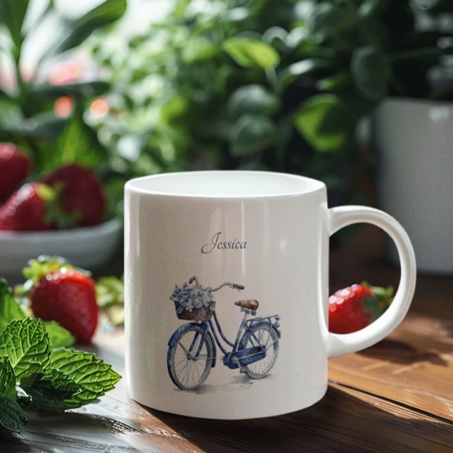 Caneca De Café Em Dois Tons Bicicleta no Azul Delft personalizável (Criador carregado)