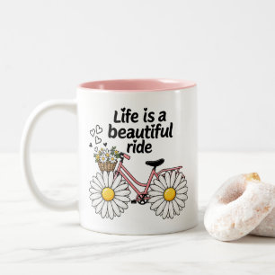 Caneca De Café Em Dois Tons Bicicleta Vintage Daisy Floral Inspirador Passeio