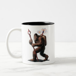 Caneca De Café Em Dois Tons Bigfoot Fogos de Artifício 4 de Julho Bandeira dos