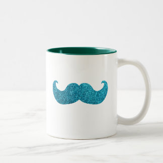 Caneca De Café Em Dois Tons Bigode azul de Bling (gráfico do brilho do falso)