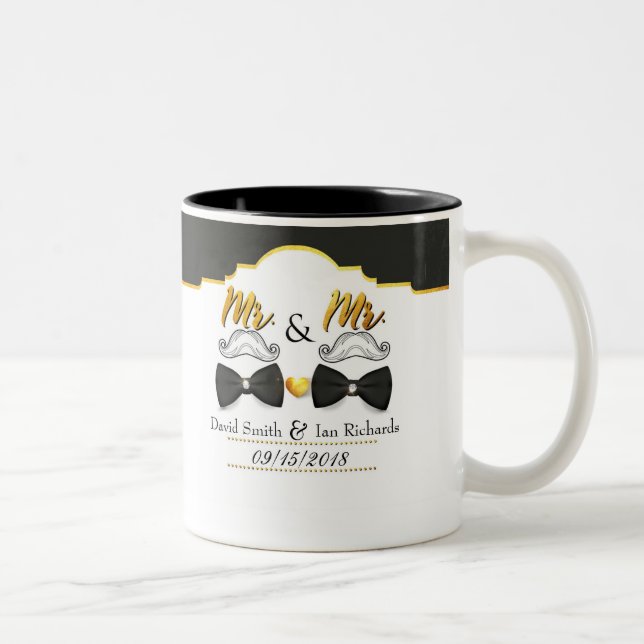 Caneca De Café Em Dois Tons Bigode e laço para Sr e Sr (Direita)