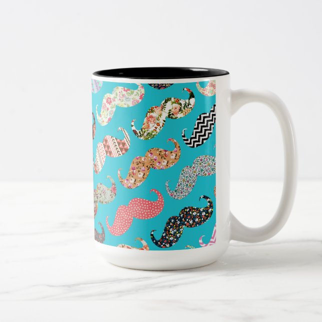 Caneca De Café Em Dois Tons Bigodes astecas florais de turquesa feminino (Direita)
