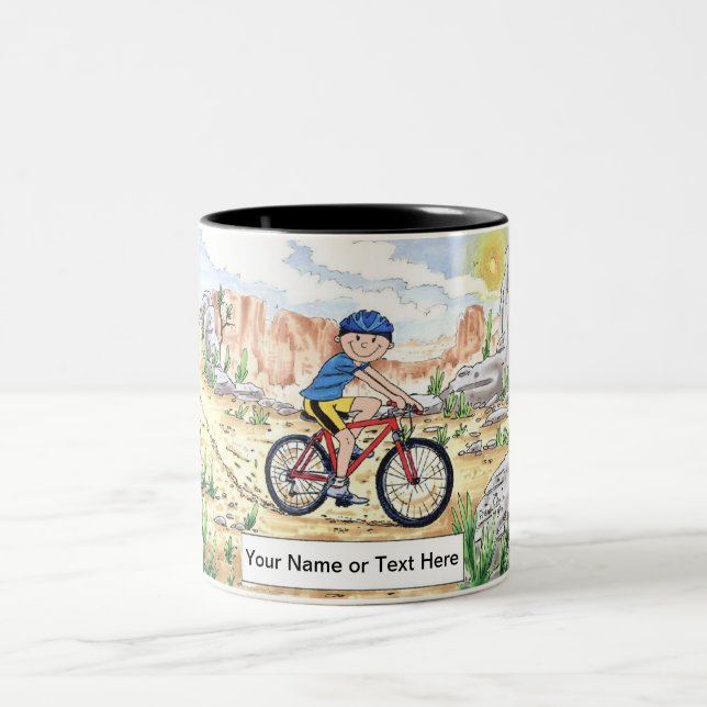 Caneca De Café Em Dois Tons Bike Personalizado de Montanha - Cartoon Masculino (Centro)