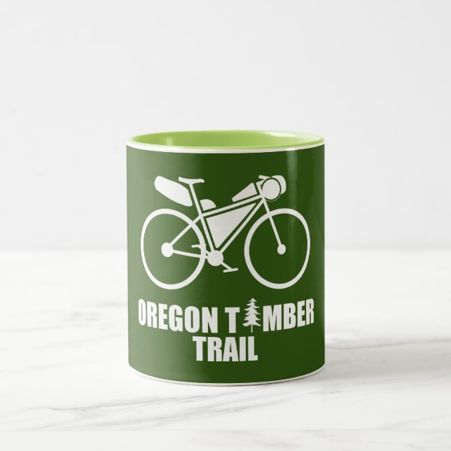 Caneca De Café Em Dois Tons Bikepacking de trilha de madeira do Oregon (Centro)