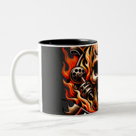 Caneca De Café Em Dois Tons ​Biker Skull Ride to Live Live to Ride Fiery Graph