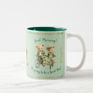 Caneca De Café Em Dois Tons Bikes De Urso De Teddy - Coroa Irlandesa Cute - Di