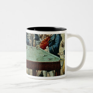 Caneca De Café Em Dois Tons Bilhar, gravura a água-forte do século XVIII por