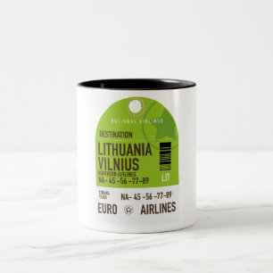 Caneca De Café Em Dois Tons bilhete de viagem de avião da Lituânia Vilnius