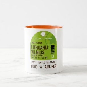 Caneca De Café Em Dois Tons Bilhete de viagem de avião da Lituânia Vilnius