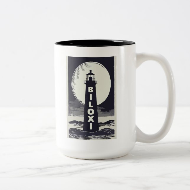 Caneca De Café Em Dois Tons Biloxi Mississippi Lighthouse Moon (Direita)