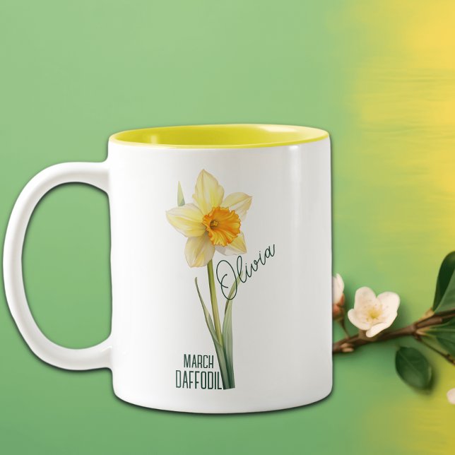 Caneca De Café Em Dois Tons Birth Flower Month March Daffodil Name (Criador carregado)