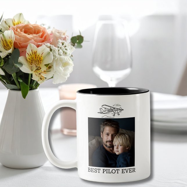 Caneca De Café Em Dois Tons Birthday Best Pilot Ever 2 Photos Airplane Clouds  (Criador carregado)
