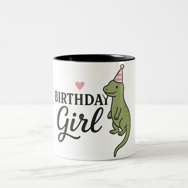 Caneca De Café Em Dois Tons Birthday Girl Lizard - Design de Festas Bonitas e  (Centro)