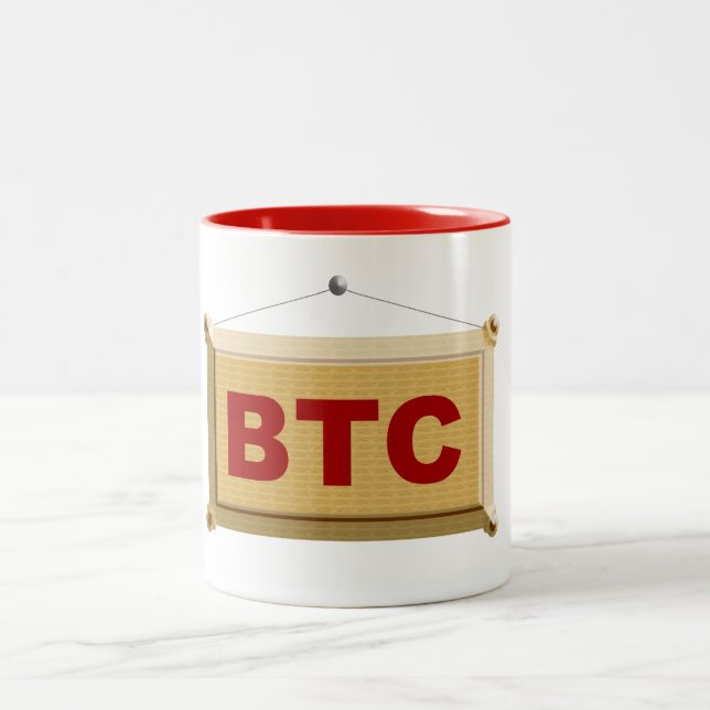 Caneca De Café Em Dois Tons bitcoin schild holz (Centro)