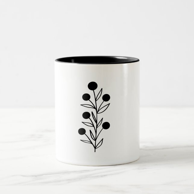 Caneca De Café Em Dois Tons Black and White Botanical Line Art (Centro)