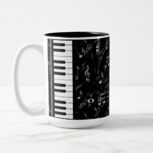 Caneca De Café Em Dois Tons Black and White Piano Music Mug 2