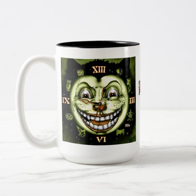 Caneca De Café Em Dois Tons Black Cat 13 Relógio Halloween (Esquerda)