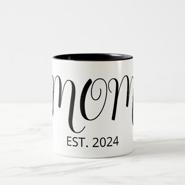 Caneca De Café Em Dois Tons Black Graceful Big Script Established New Mom Gift (Centro)