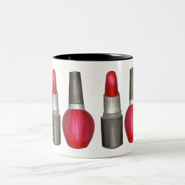 Caneca De Café Em Dois Tons Black Red Lipstick Nail Polonês Makeup Beaut (Centro)