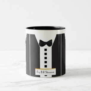 Caneca De Café Em Dois Tons Black Tie Tuxedo 🎩 Engraçado Escritório Monograma