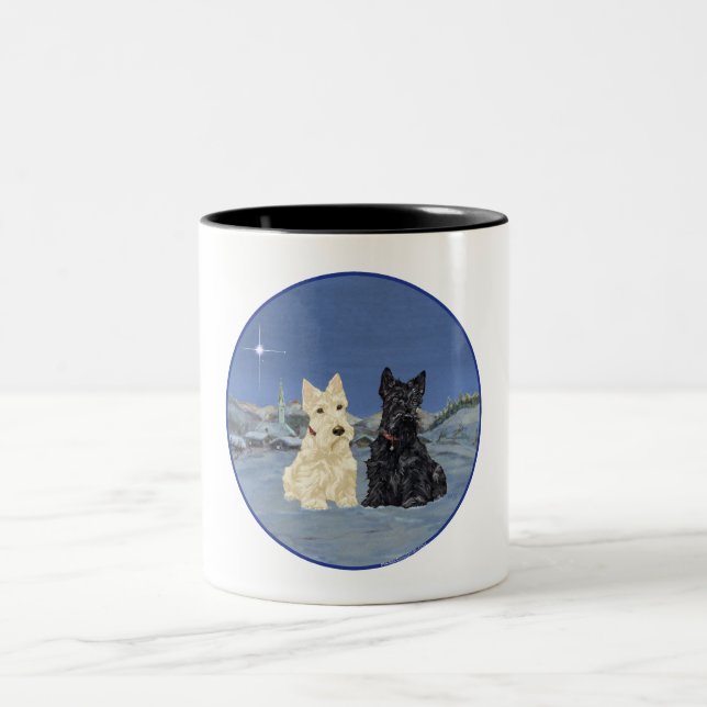 Caneca De Café Em Dois Tons Black & Wheaten Scottish Terriers Winter (Centro)